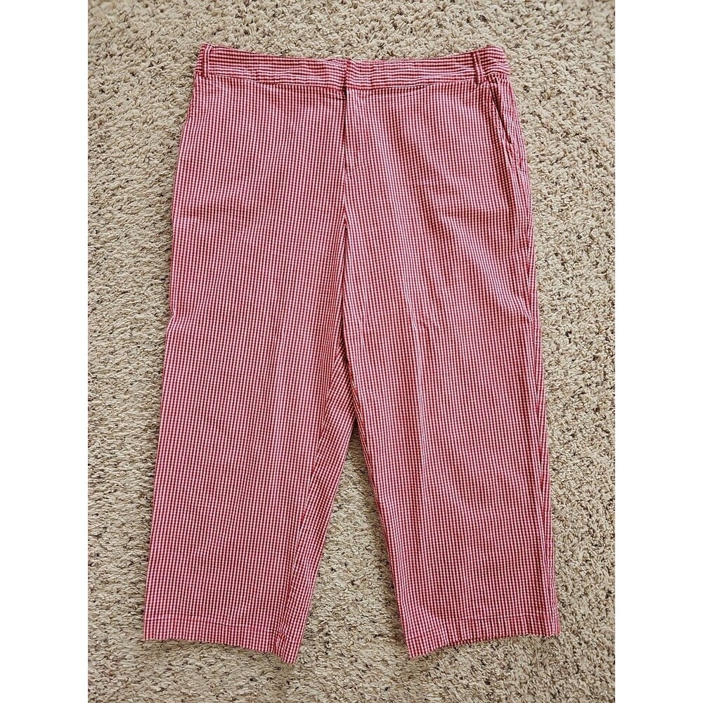 Vintage Sag Harbor Womens Red Gingham Cropped Pants 18 Cotton Country Picnic - Picture 2 of 13